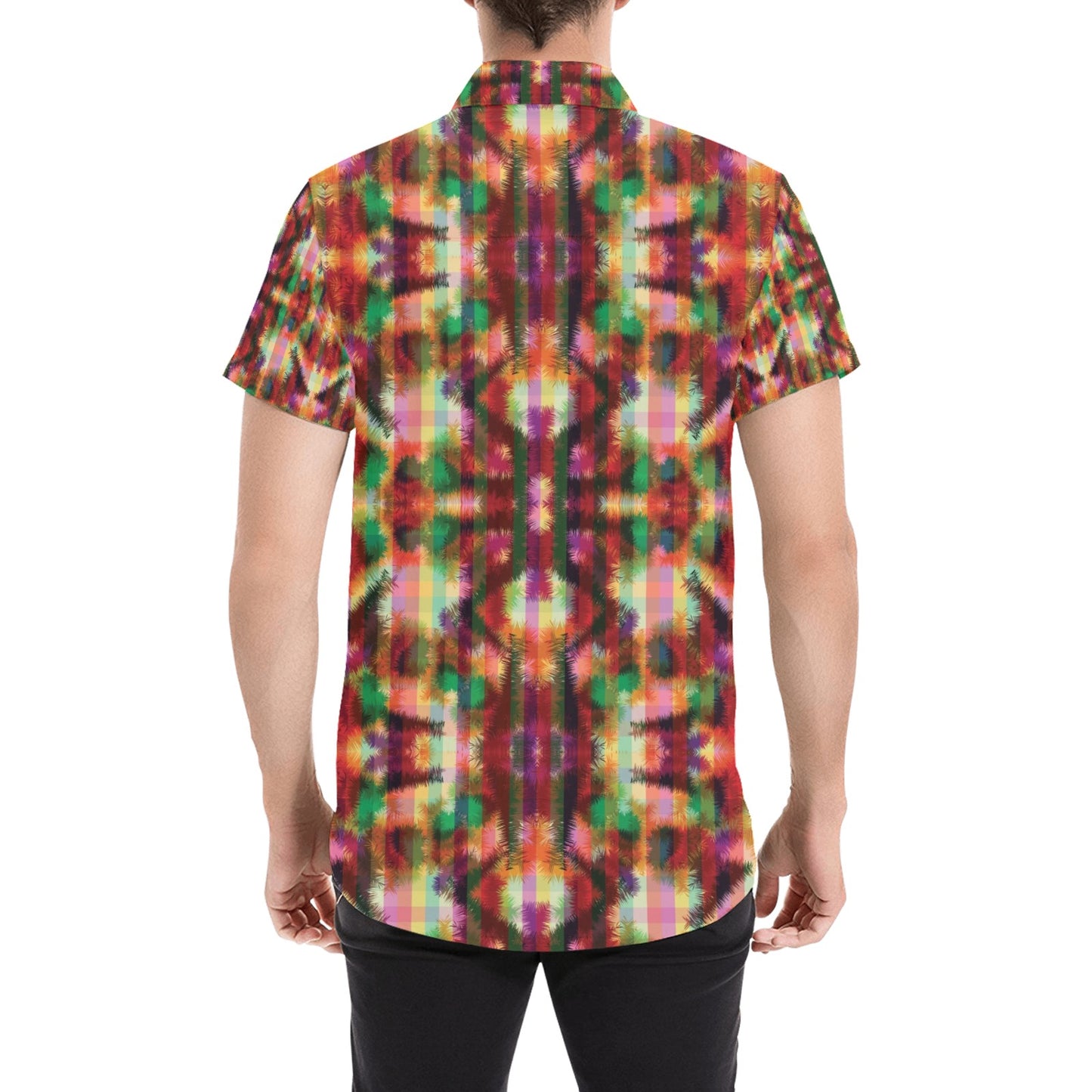 Tie Dye Print Design LKS301 Men Short Sleeve Button Up Shirt