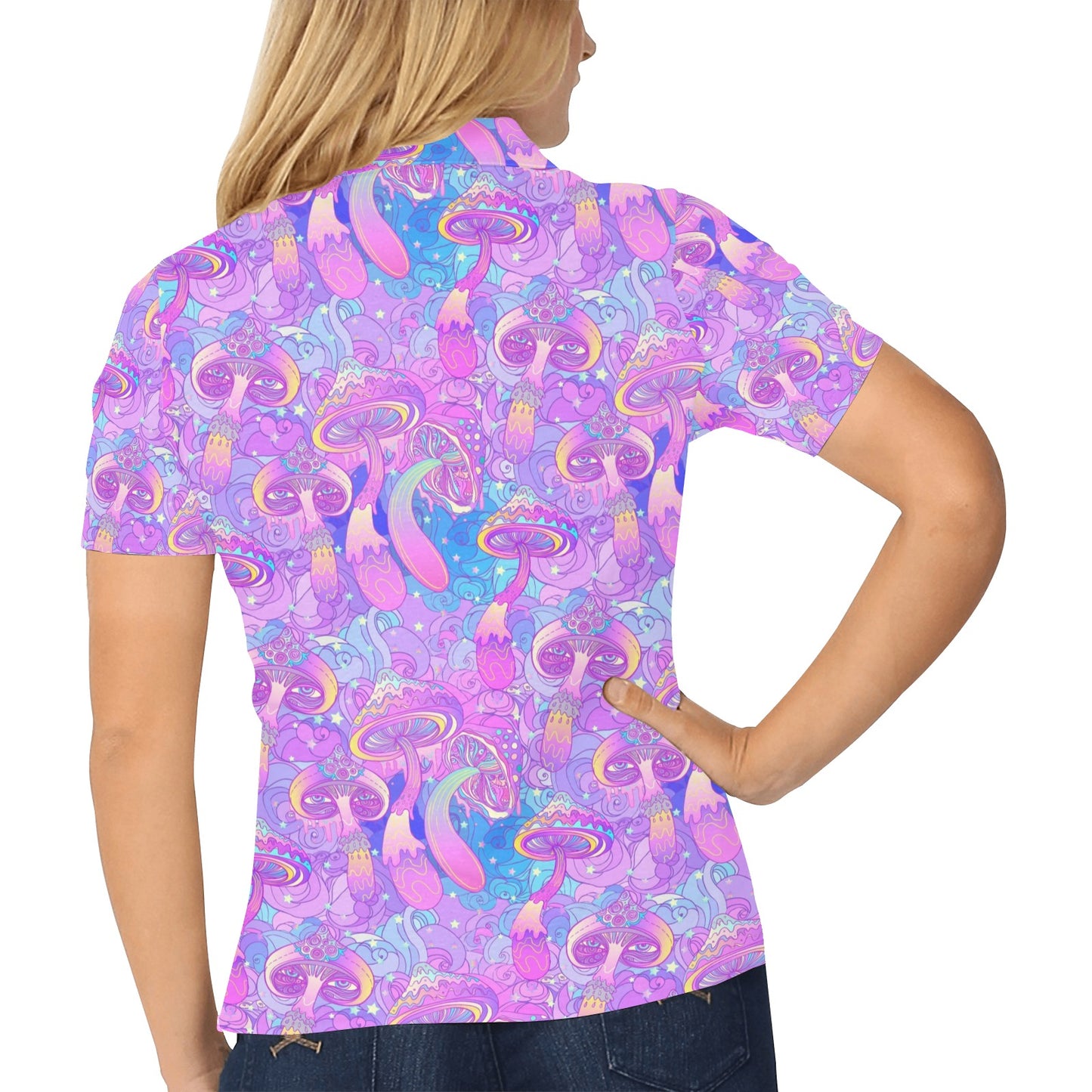 Psychedelic Trippy Mushroom Print Women's Polo Shirt