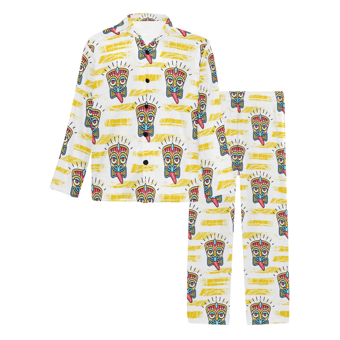 Tiki Smile Mask Print Pattern Men's Long Pajama Set