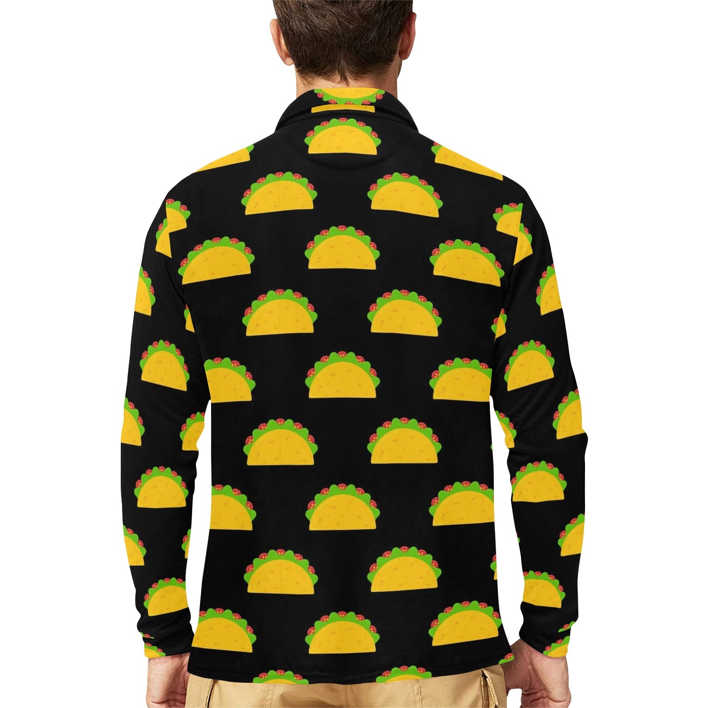 Taco Pattern Print Design TC06 Long Sleeve Polo Shirt For Men's