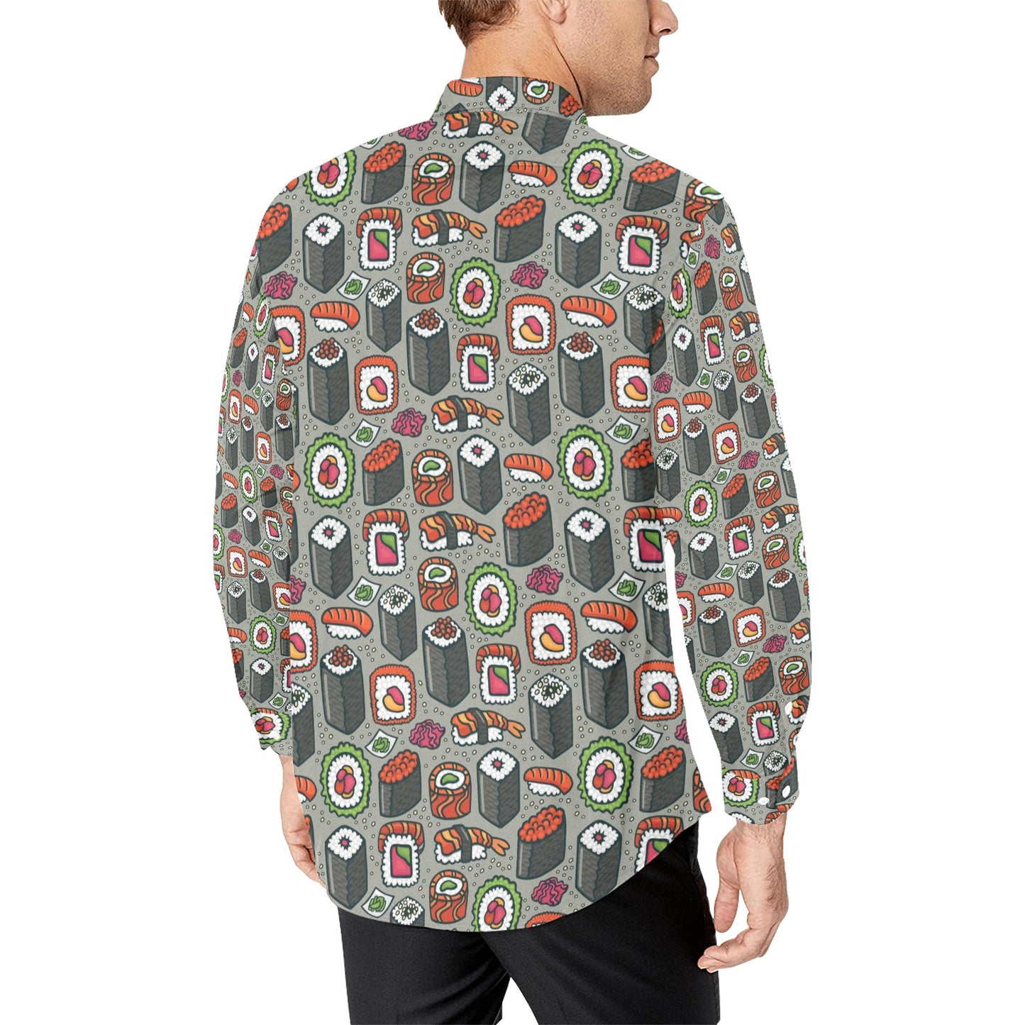 Sushi Print Design LKS301 Men's Long Sleeve Dress Shirt