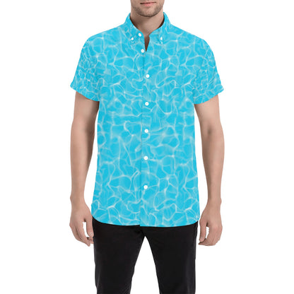 Swimming Pool Texture Print Design LKS301 Men Short Sleeve Button Up Shirt