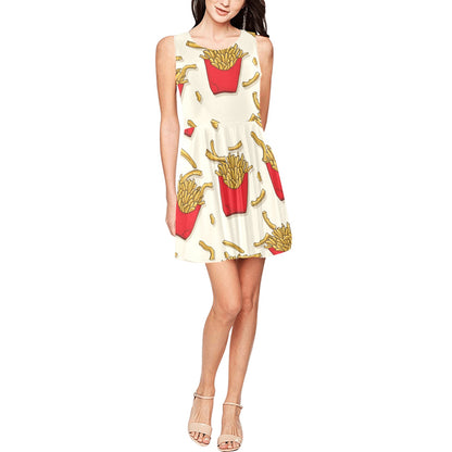 French Fried Pattern Print Design 01 Sleeveless Dress