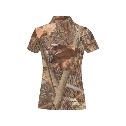 Camo Realistic Tree Forest Autumn Print Women's Polo Shirt