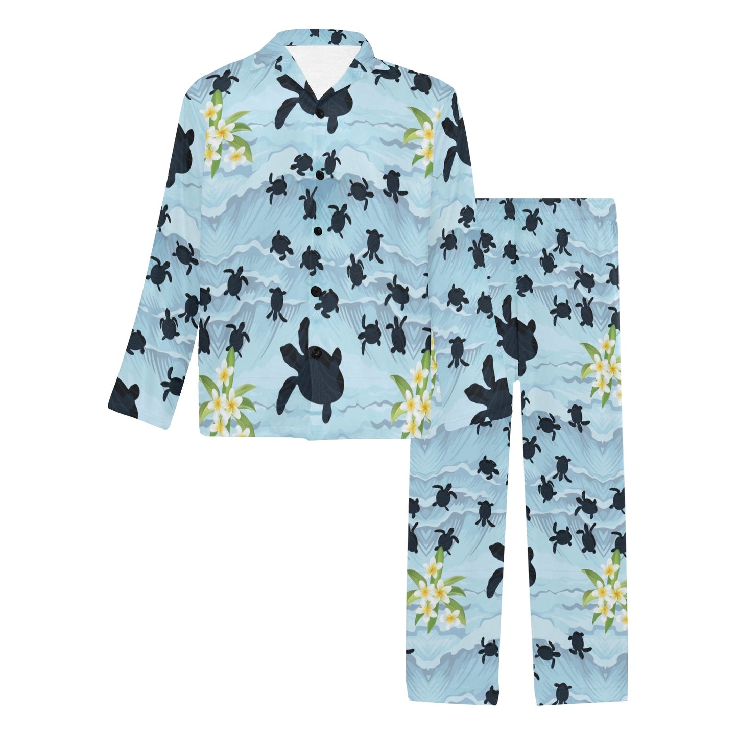 Sea Turtle Pattern Print Design T011 Men's Long Pajama Set