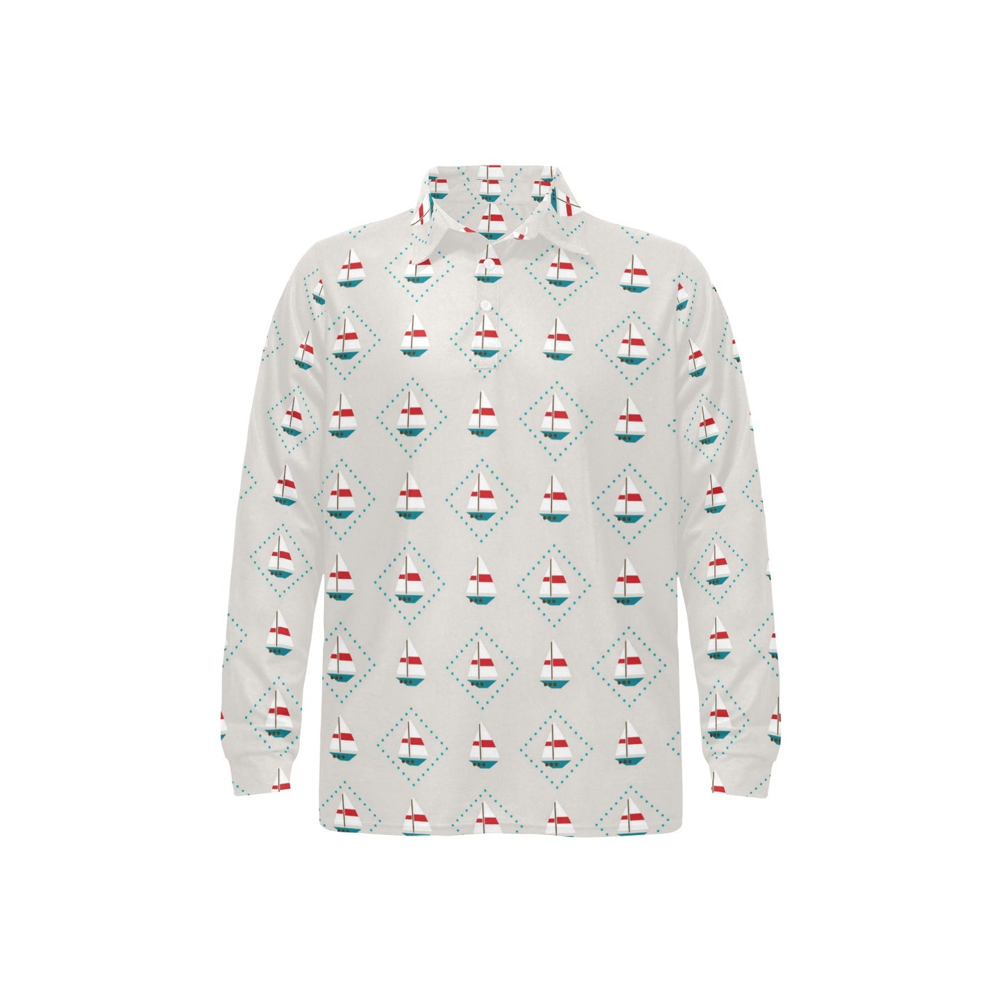 Sailboat Print Design LKS301 Long Sleeve Polo Shirt For Men's