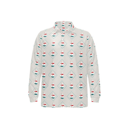Sailboat Print Design LKS301 Long Sleeve Polo Shirt For Men's
