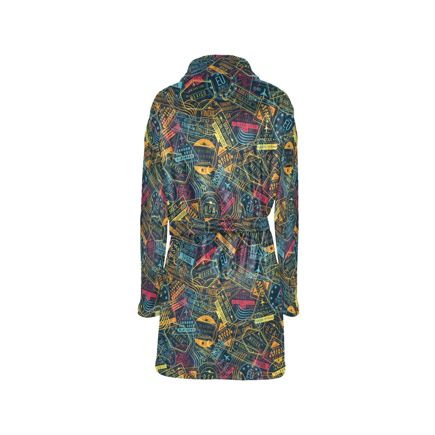 Travel Stamp Colorful Print Design LKS304 Women's Fleece Robe