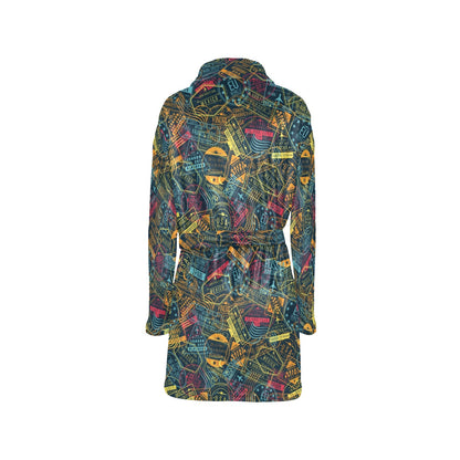Travel Stamp Colorful Print Design LKS304 Women's Fleece Robe