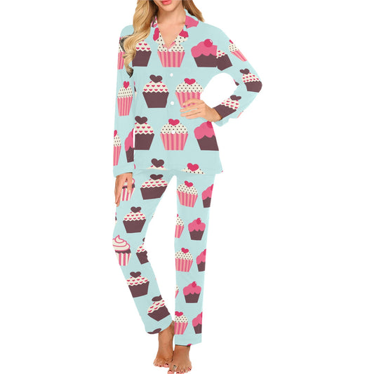 CupCake Print Pattern Women's Long Pajama Set