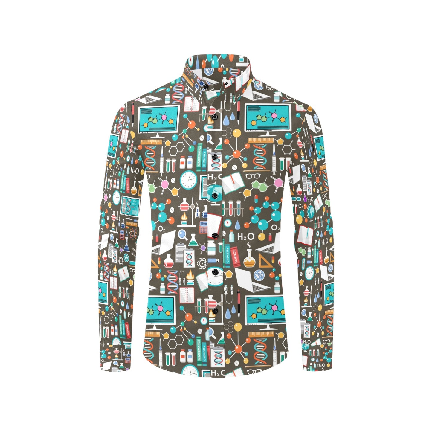 Science Print Design LKS303 Men's Long Sleeve Dress Shirt