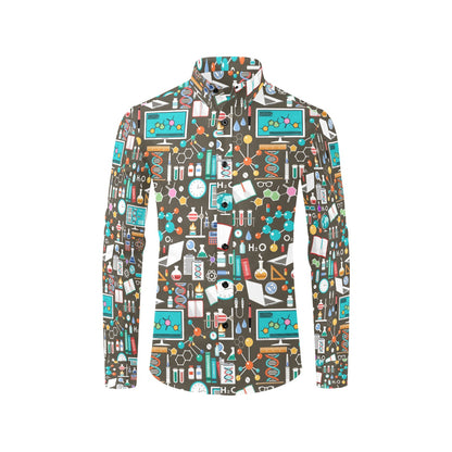 Science Print Design LKS303 Men's Long Sleeve Dress Shirt