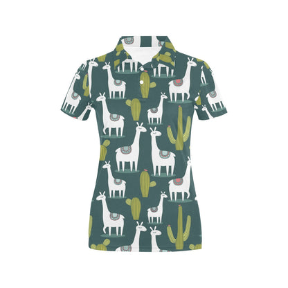 Llama Aztec Style Pattern Print Design 01 Women's Polo Shirt