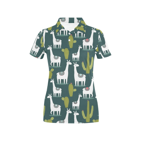 Llama Aztec Style Pattern Print Design 01 Women's Polo Shirt