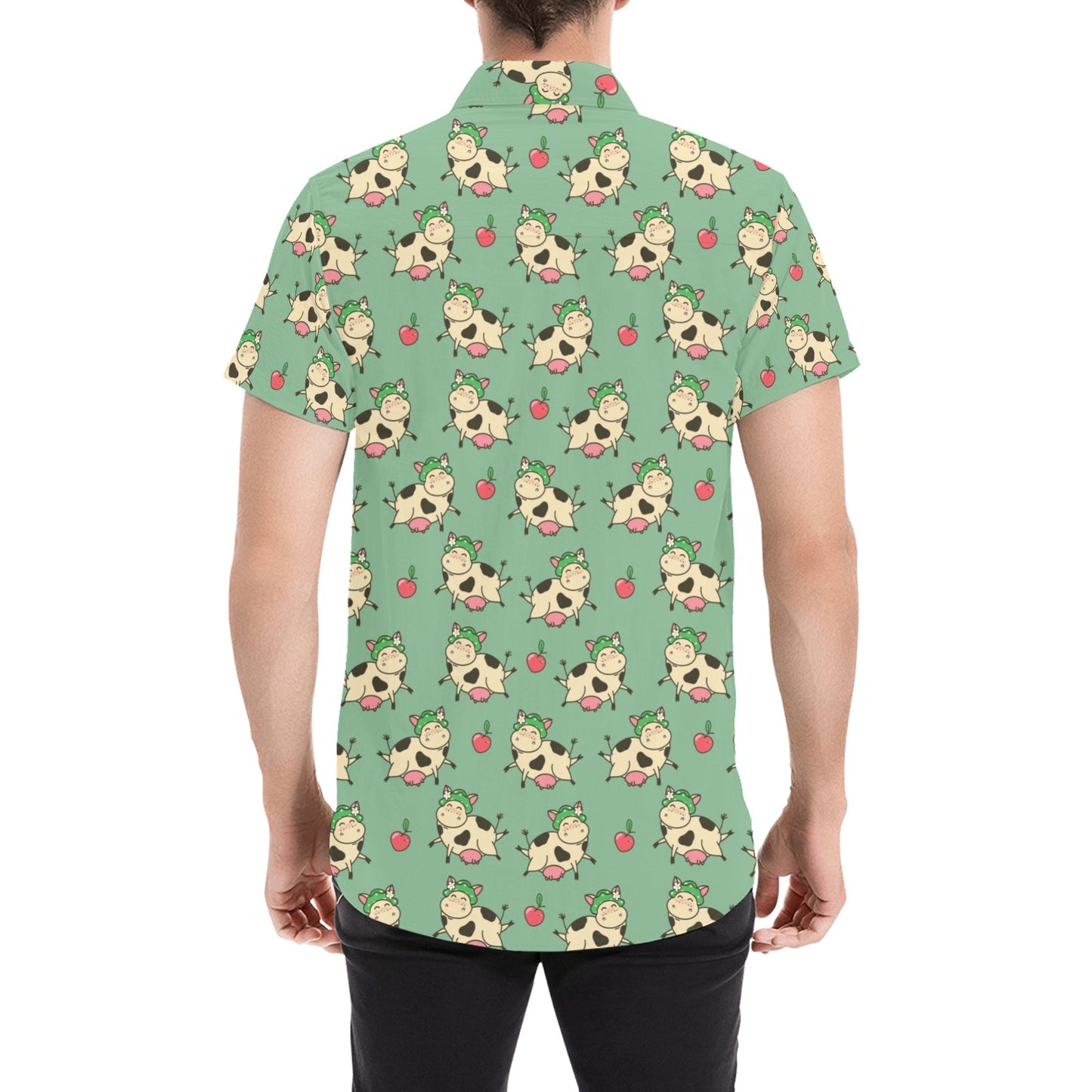 Cattle Print Design LKS402 Men Short Sleeve Button Up Shirt
