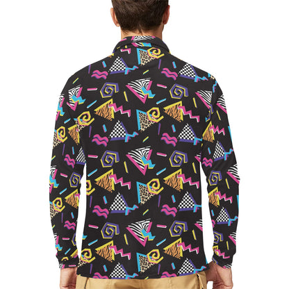80s Pattern Print Design 3 Long Sleeve Polo Shirt For Men's