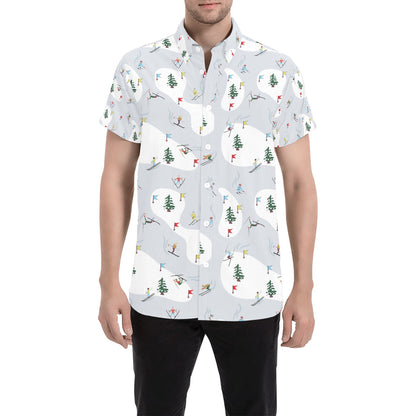 Ski Print Design LKS305 Men Short Sleeve Button Up Shirt