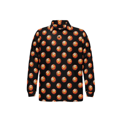 Basketball Pattern Print Design 01 Long Sleeve Polo Shirt For Men's