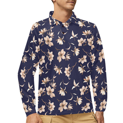 Beautiful Floral Pattern Long Sleeve Polo Shirt For Men's