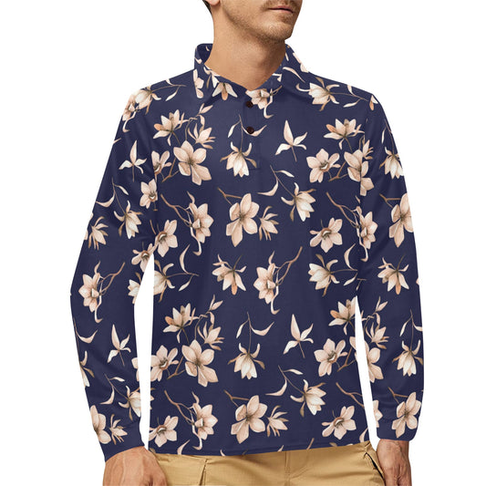 Beautiful Floral Pattern Long Sleeve Polo Shirt For Men's