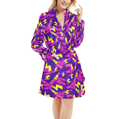 Lipstick Pattern Print Design LT04 Women's Fleece Robe