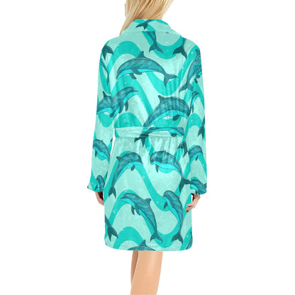 Dolphin Wave Print Women's Fleece Robe