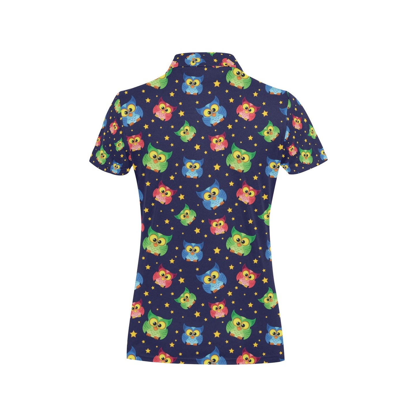 Owl with Star Themed Design Print Women's Polo Shirt