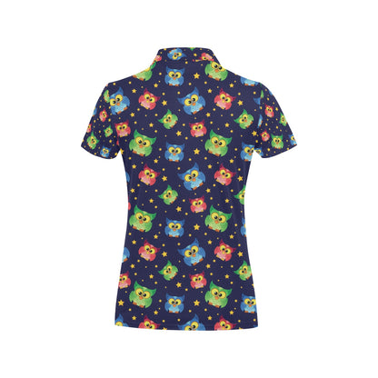 Owl with Star Themed Design Print Women's Polo Shirt