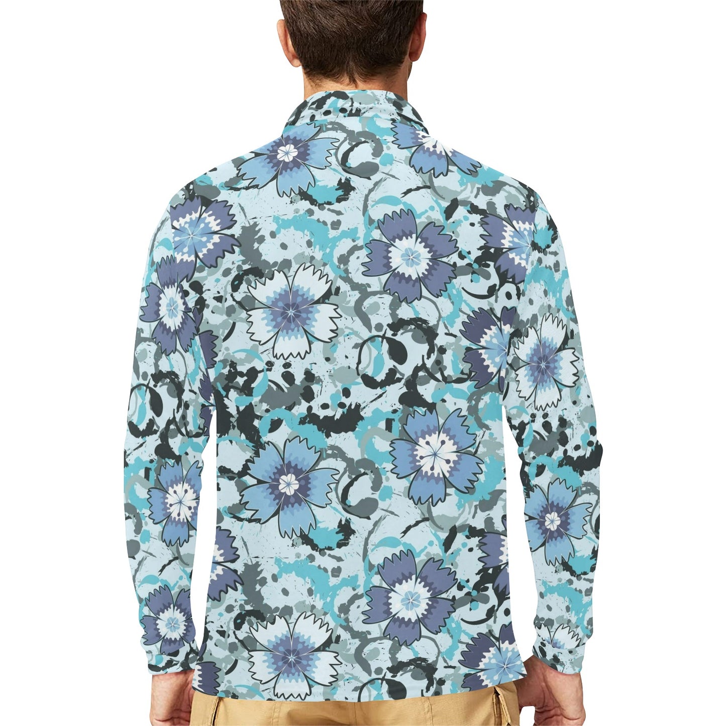 Carnations Pattern Print Design CN04 Long Sleeve Polo Shirt For Men's