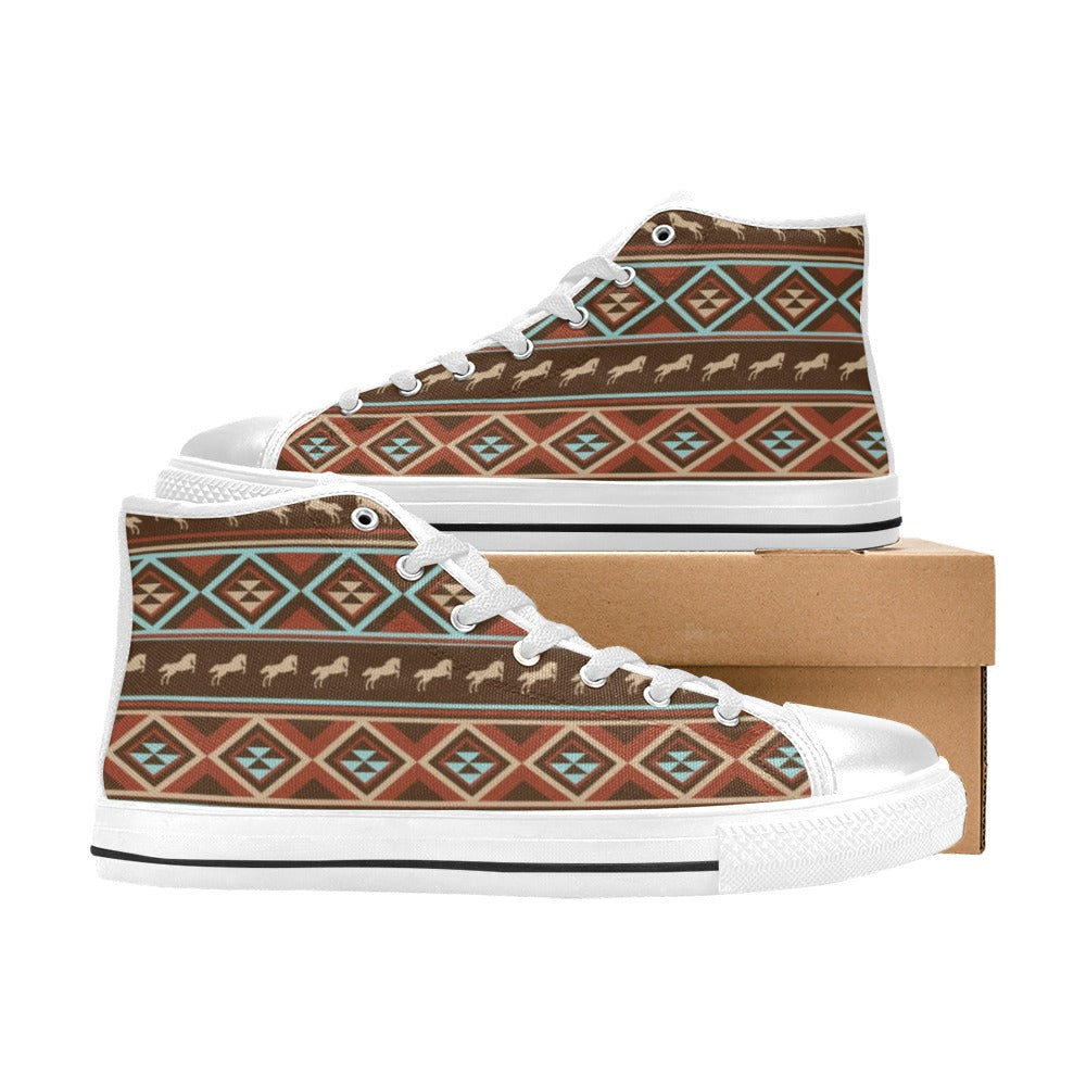 Western Horse Pattern Print LKS301 Men's High Top Canvas Shoes