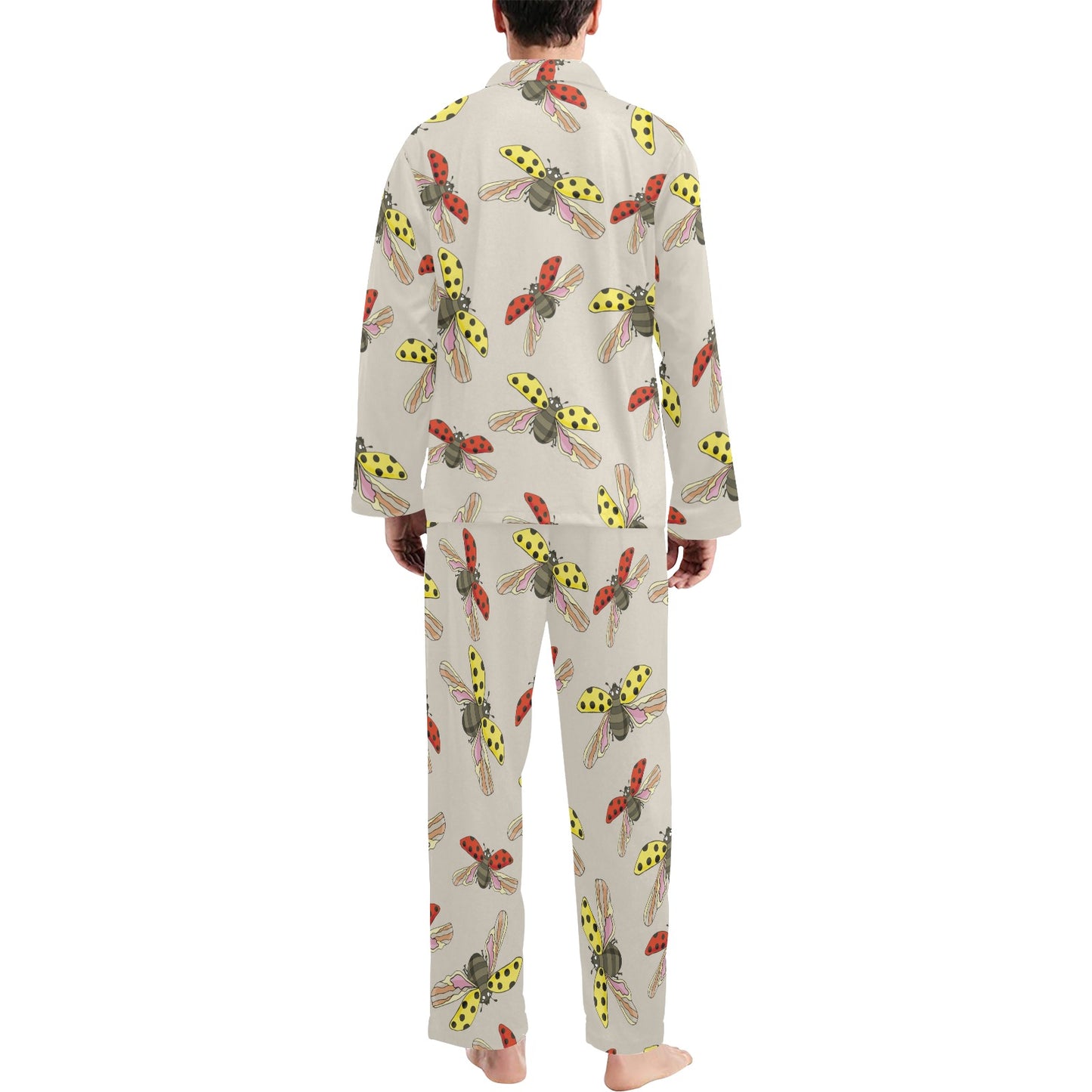 Ladybug Pattern Print Design 04 Men's Long Pajama Set