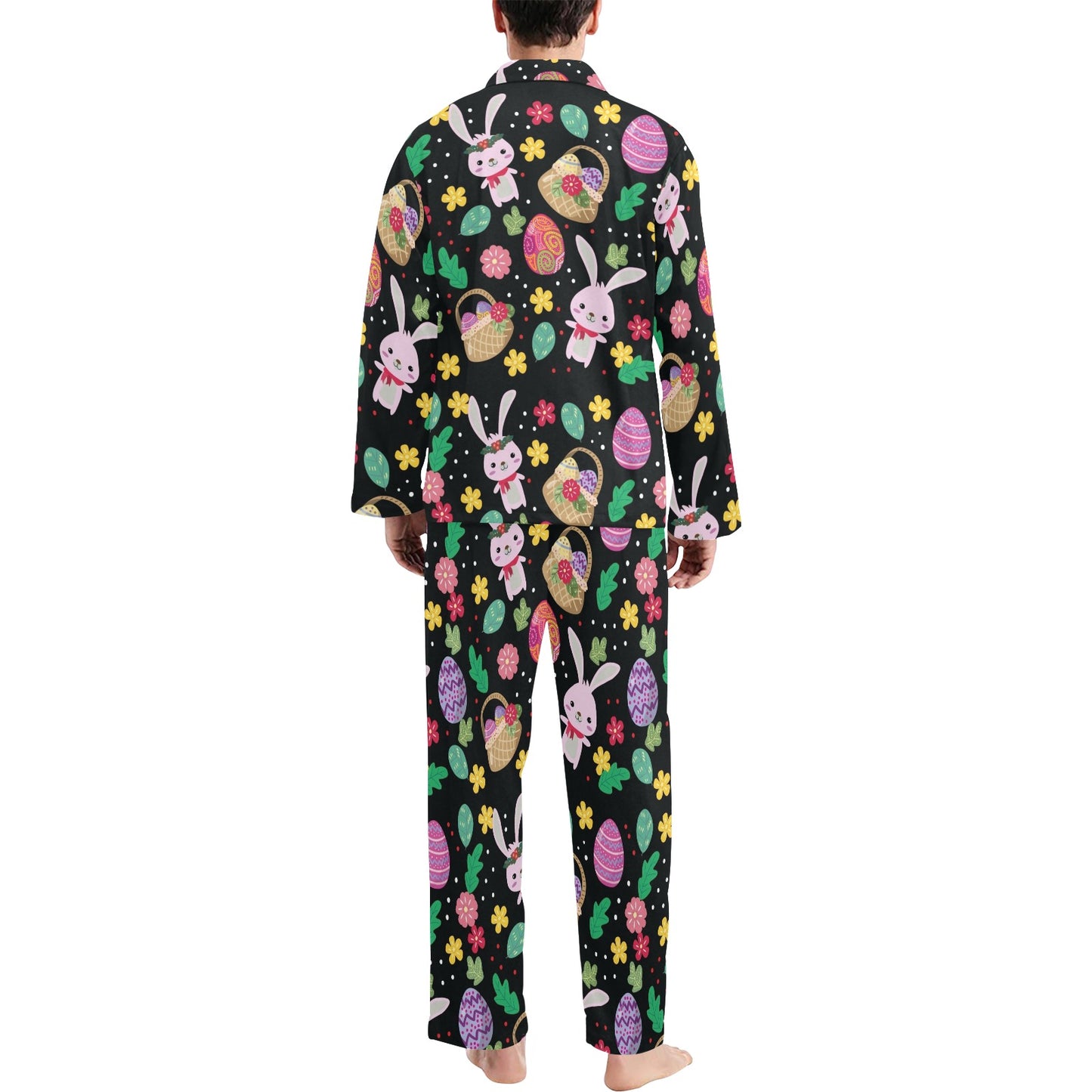 Easter Eggs Pattern Print Design RB05 Men's Long Pajama Set