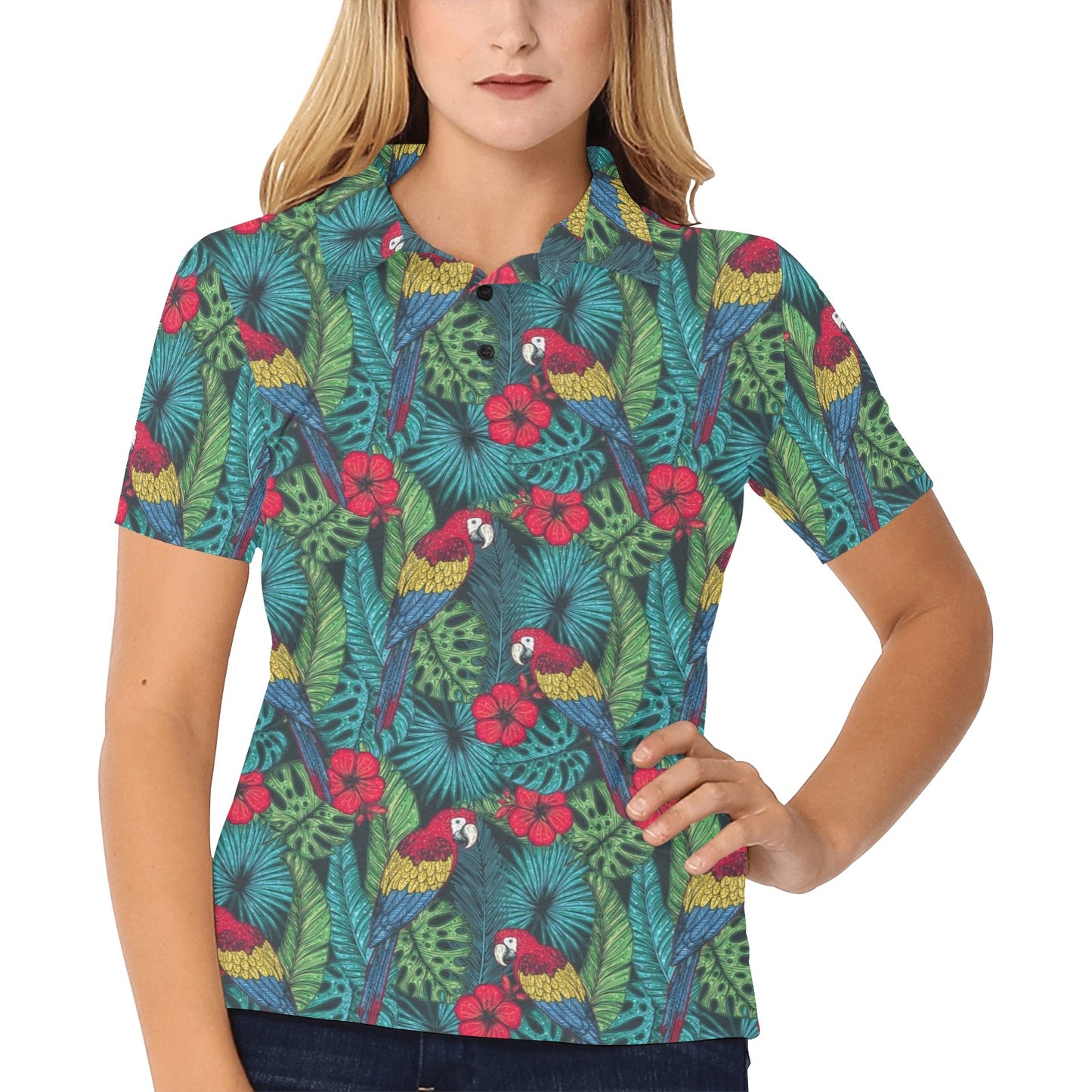 Parrot Pattern Print Design A05 Women's Polo Shirt