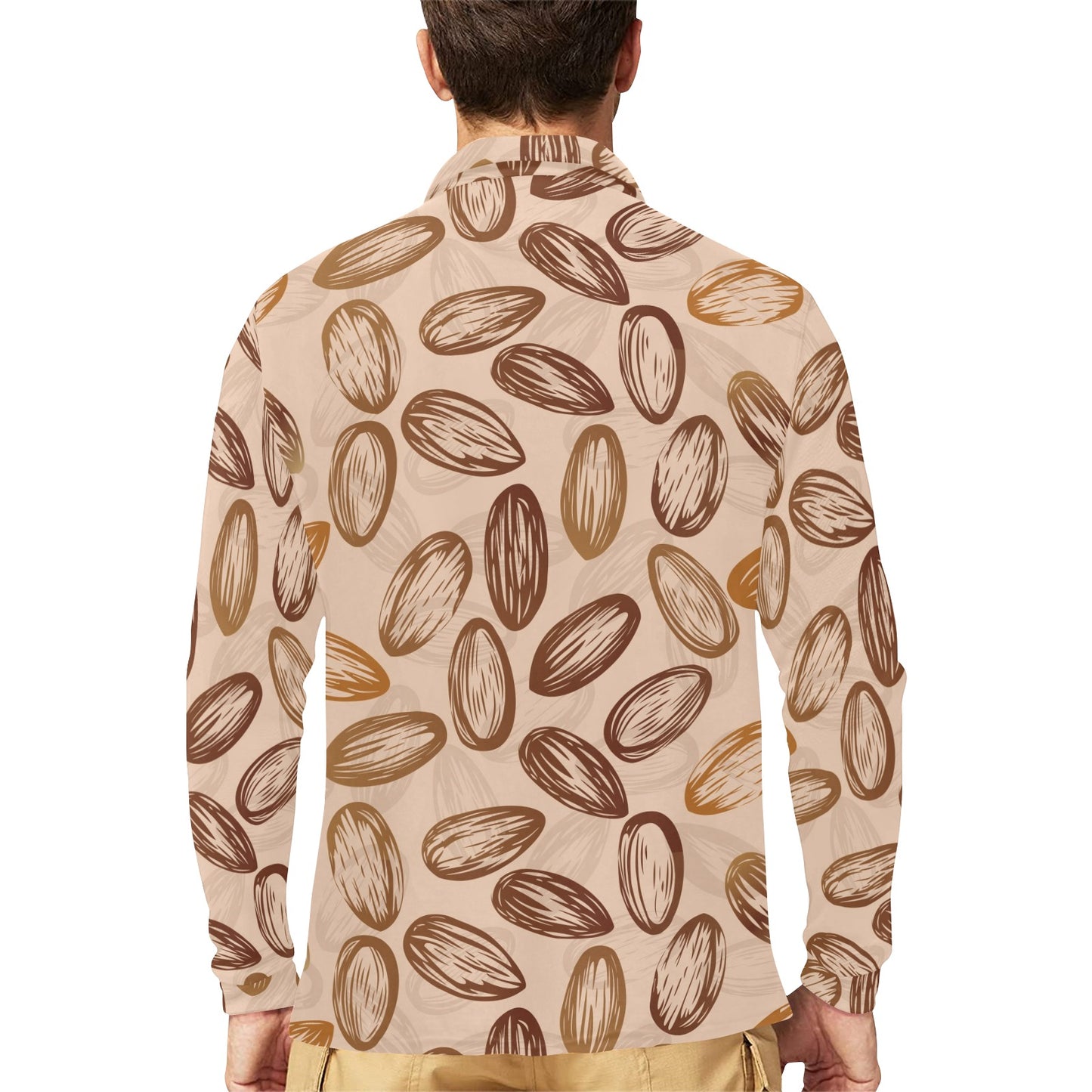 Almond Pattern Print Design 02 Long Sleeve Polo Shirt For Men's