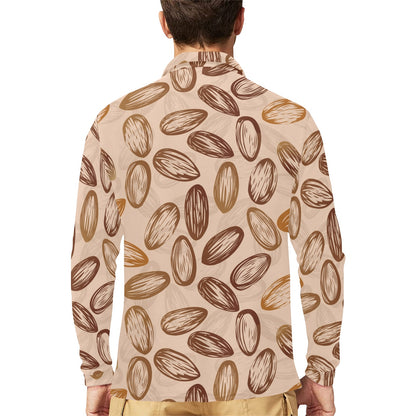 Almond Pattern Print Design 02 Long Sleeve Polo Shirt For Men's