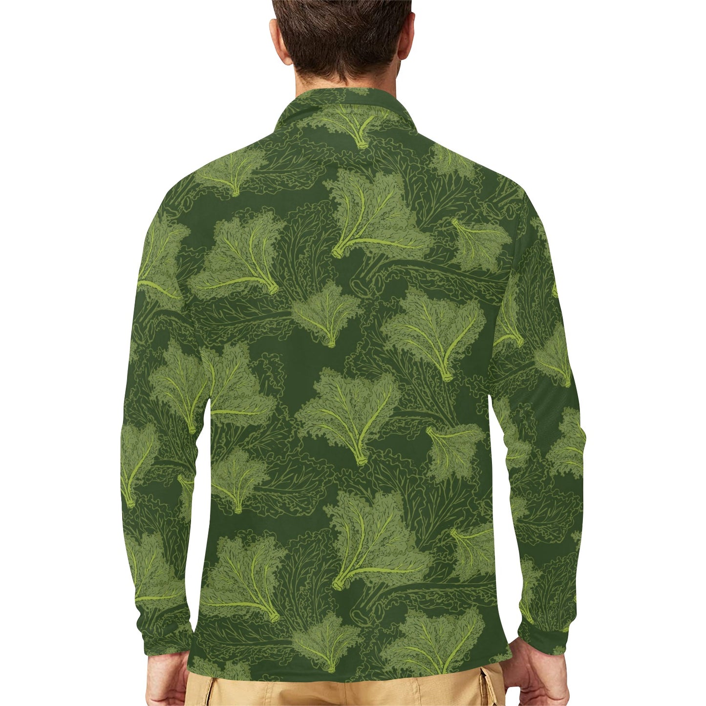 Kale Pattern Print Design 01 Long Sleeve Polo Shirt For Men's