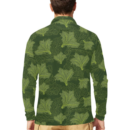 Kale Pattern Print Design 01 Long Sleeve Polo Shirt For Men's