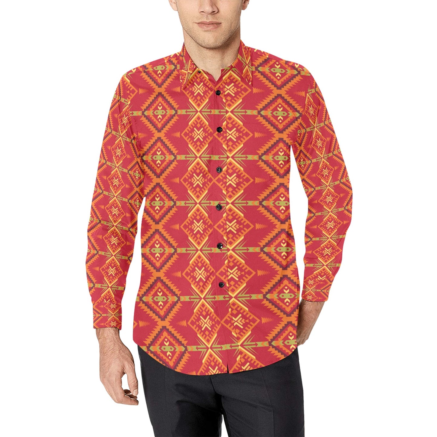 Southwest Pattern Print Design LKS305 Men's Long Sleeve Dress Shirt
