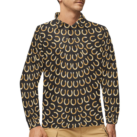 Horseshoe Print Design LKS304 Long Sleeve Polo Shirt For Men's