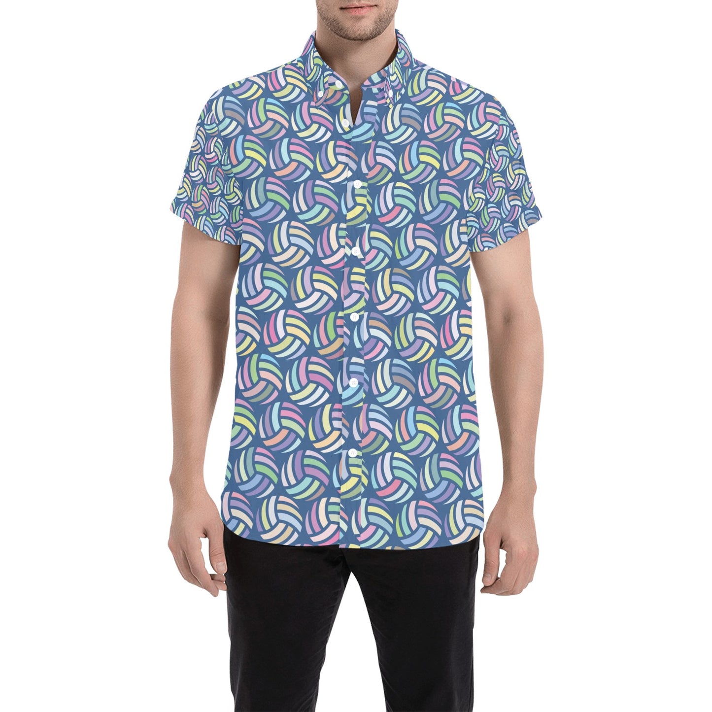 Volleyball Print Design LKS301 Men Short Sleeve Button Up Shirt