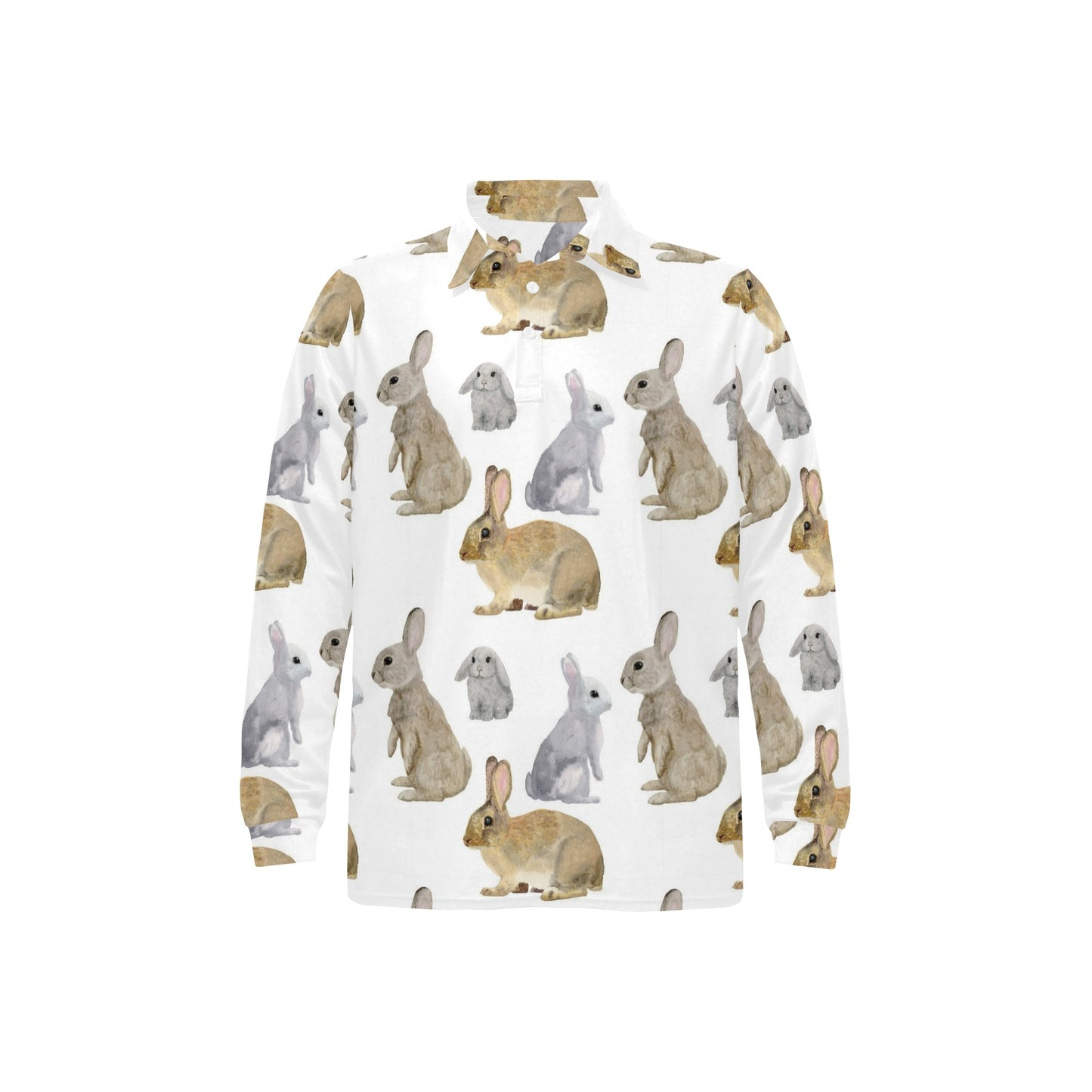 Rabbit Pattern Print Design 02 Long Sleeve Polo Shirt For Men's
