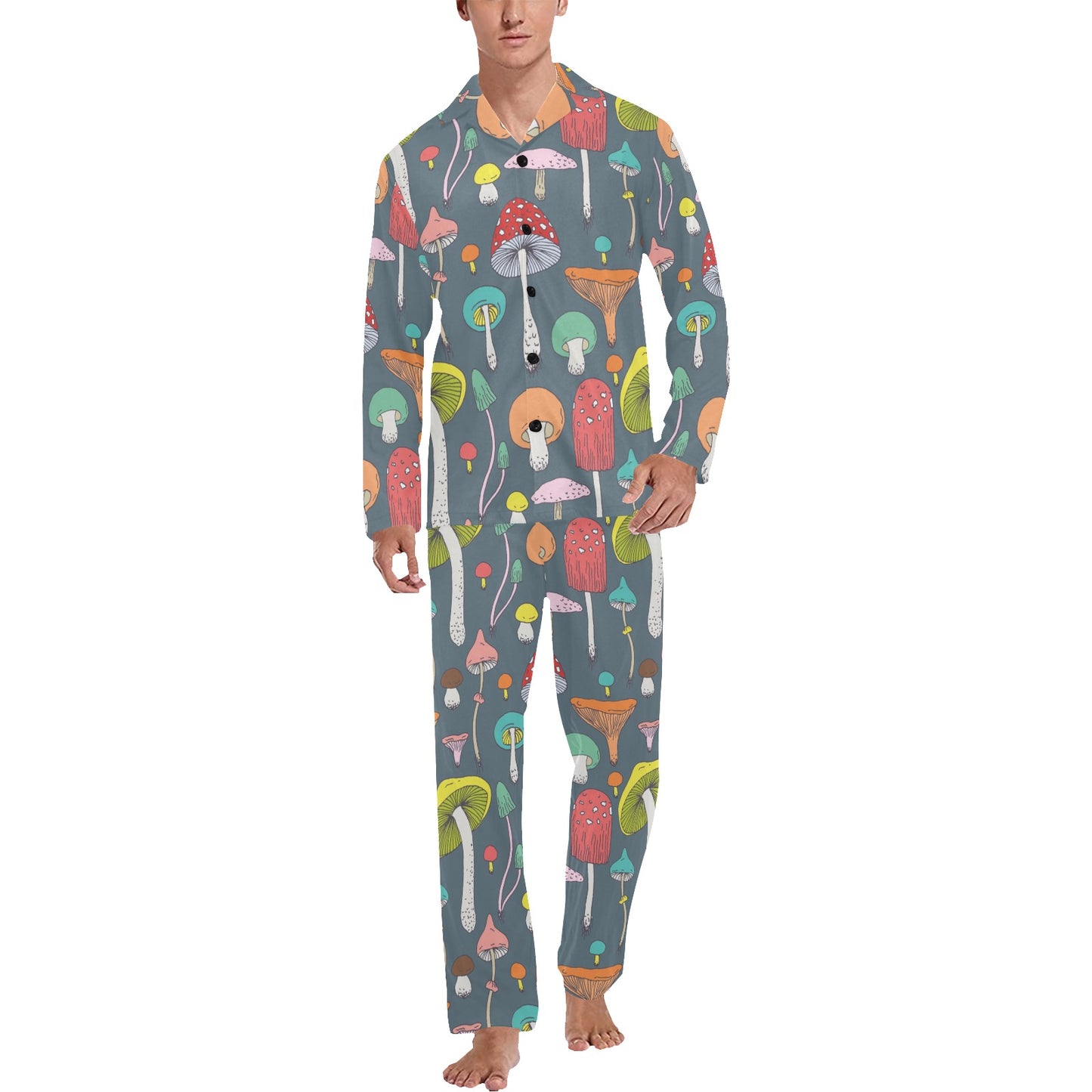 Mushroom Pattern Print Design A03 Men's Long Pajama Set