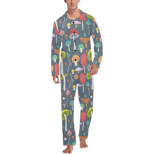 Mushroom Pattern Print Design A03 Men's Long Pajama Set