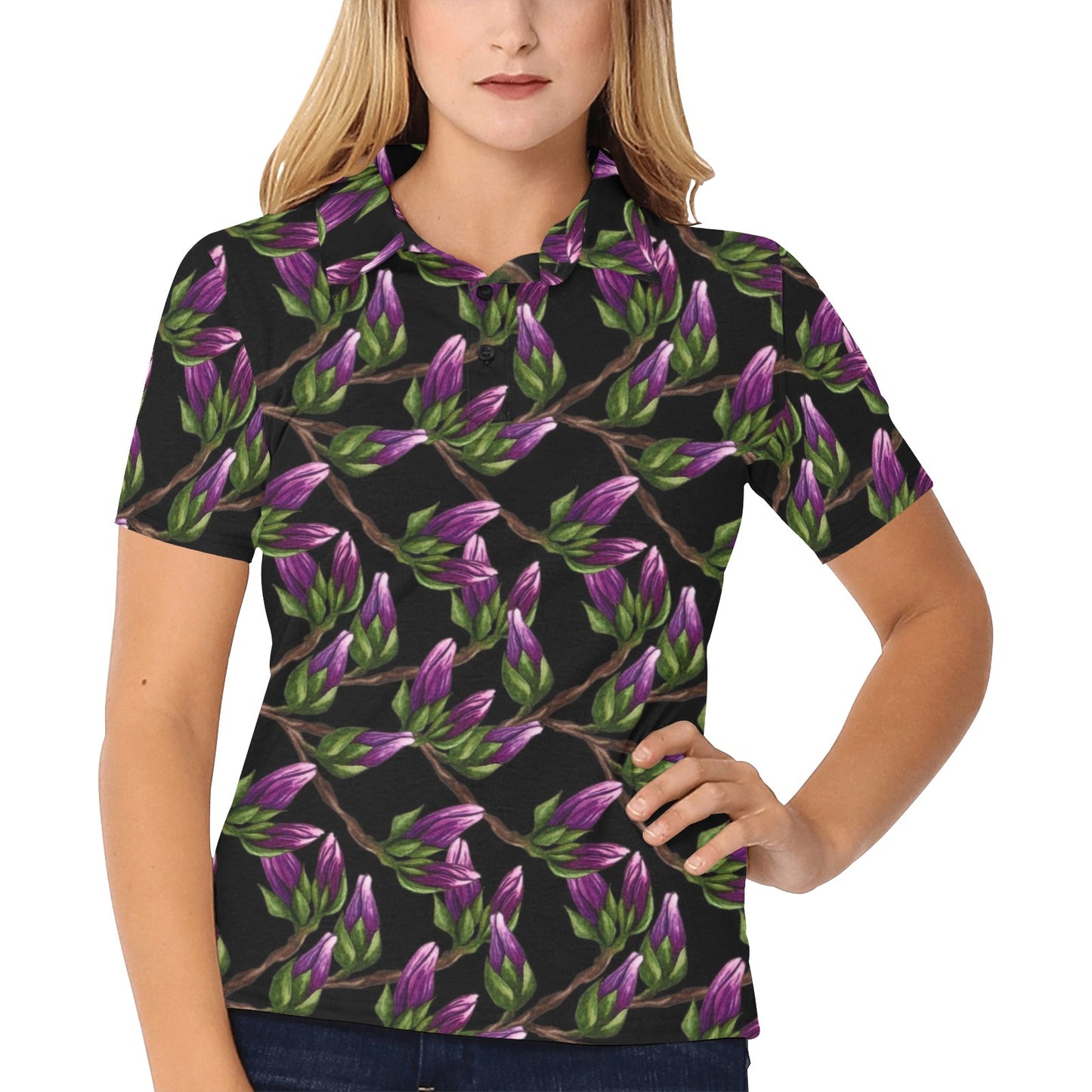 Magnolia Pattern Print Design MAG010 Women's Polo Shirt