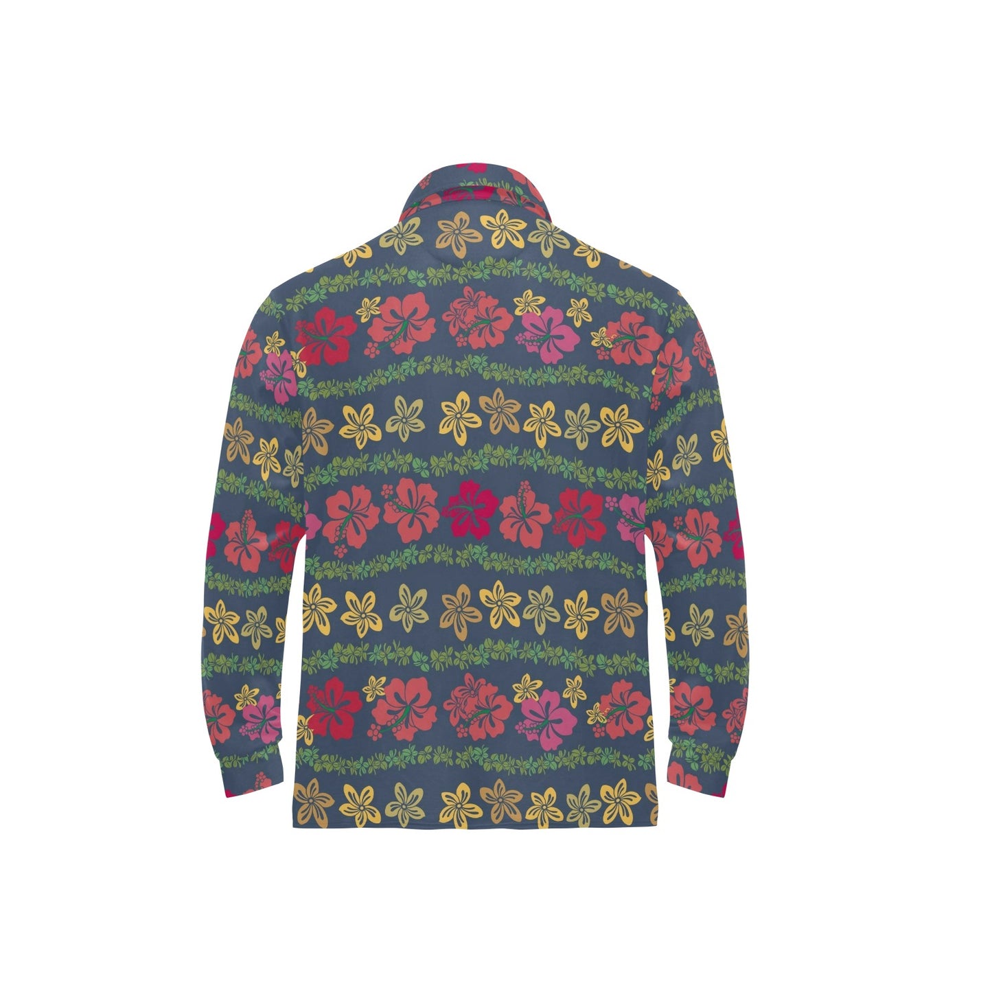 Hawaiian Themed Pattern Print Design H018 Long Sleeve Polo Shirt For Men's
