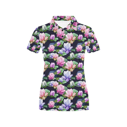 Lotus Flower Print Design Women's Polo Shirt
