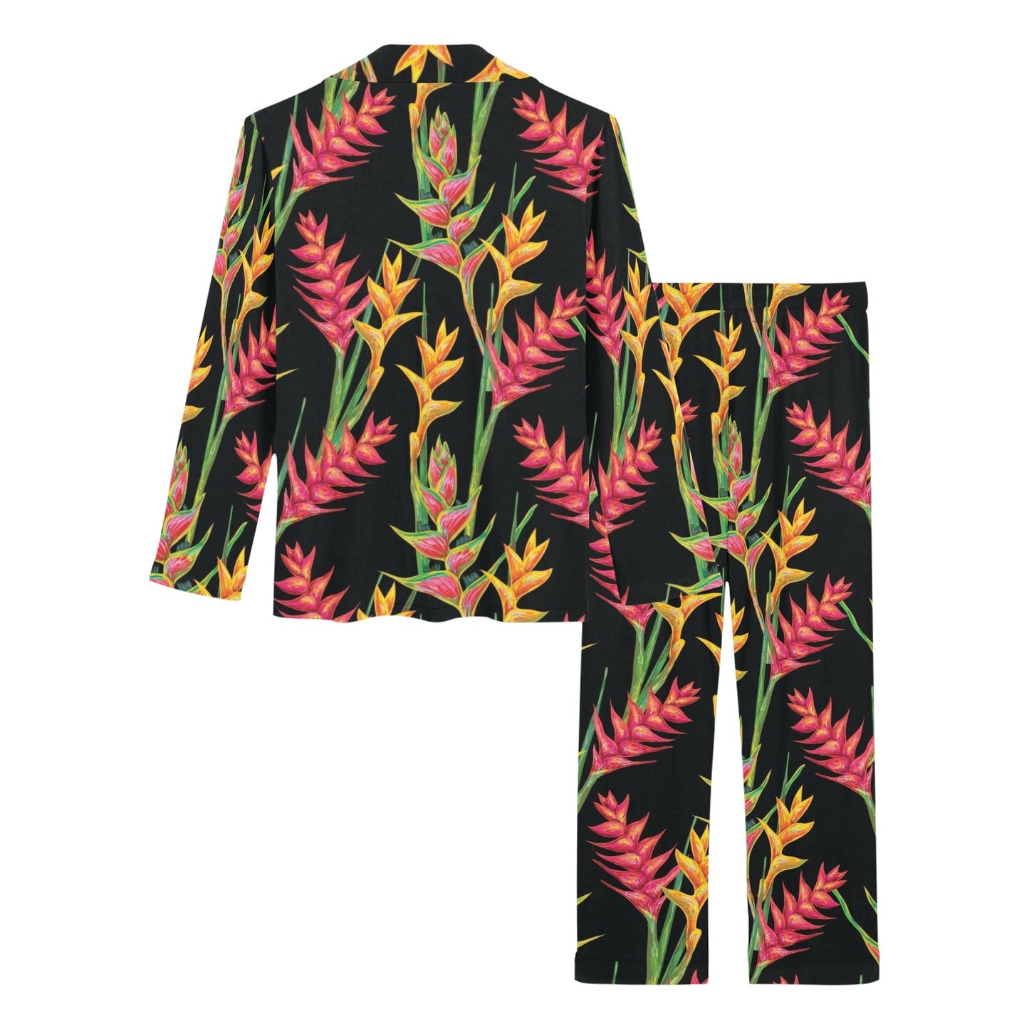 Heliconia Pattern Print Design HL01 Women's Long Pajama Set