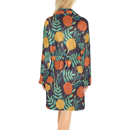 Marigold Pattern Print Design MR01 Women's Fleece Robe