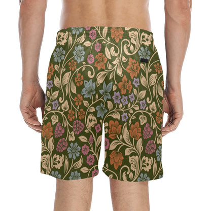 Floral Vintage Print Pattern Men's Swim Trunks Beach Shorts