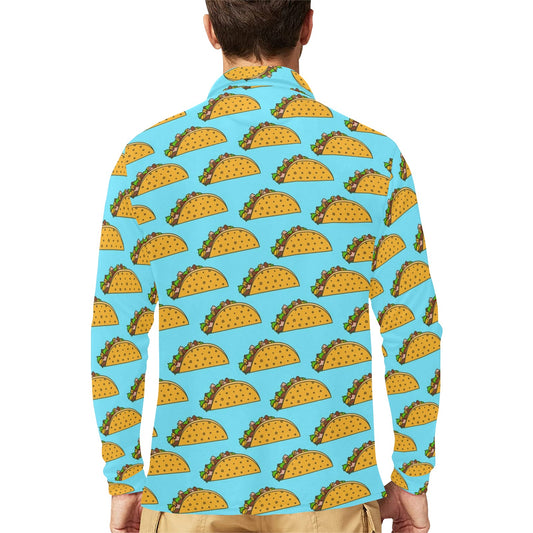 Taco Pattern Print Design TC03 Long Sleeve Polo Shirt For Men's